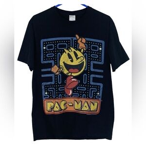 Pac-Man Mens Tee Tshirt Sz M Black Graphic Of Pac Jumping over Game Screen Maze